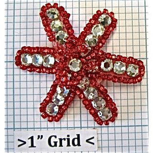 Flower with Red Beads and High Quality Rhinestones 2"