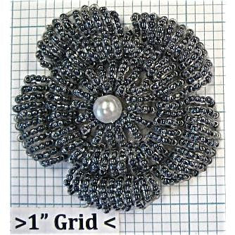 Flower with Grey Beads and a White Center Pearl 2.5"