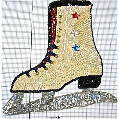 ICE SKATE with Beige Sequins 9" X 8"