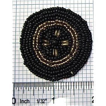 Motivo de diseñador - Redondo - Cuentas negras/doradas 2"x 2"