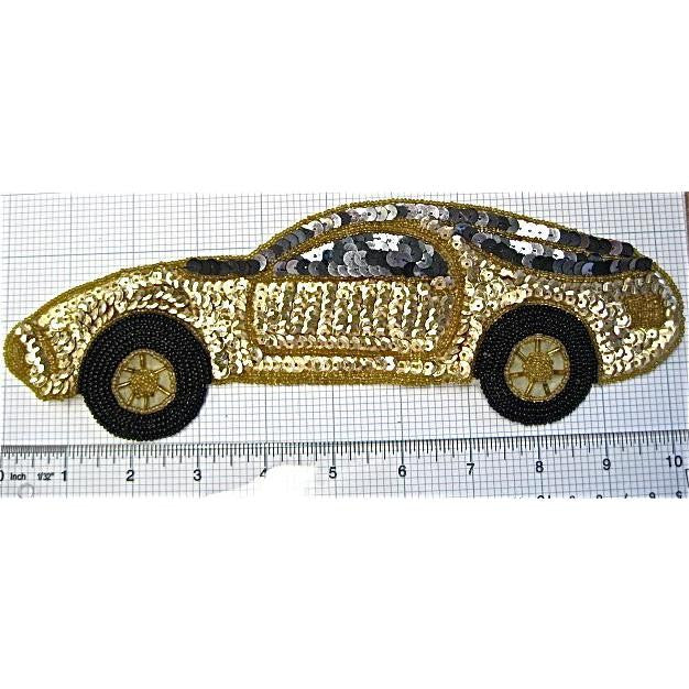 Coche con lentejuelas y abalorios dorados 26,67 cm x 8,89 cm