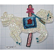 Load image into Gallery viewer, Carousel Horse White with Blue Saddle 5.25&quot; x 6.5&quot;