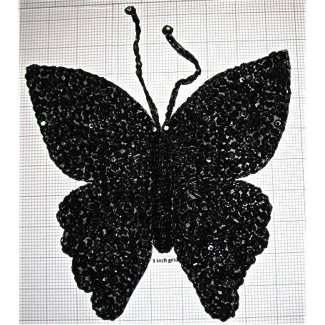 Butterfly Black Sequin Beaded with Rhinestone 8.5
