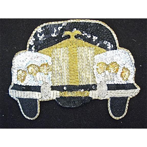 Rolls-Royce plateado, dorado, lentejuelas y cuentas negras de 20 x 15 cm