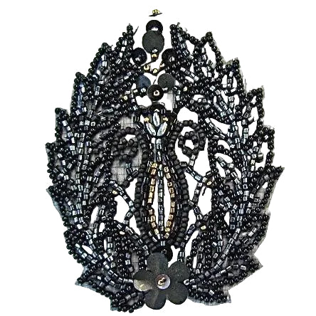 Diseñador Motivo Cuentas Negras Bronce de cañón 4.25" x 3.25"