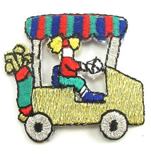 Load image into Gallery viewer, Golf Cart with Clubs and Golfer Metallic Iron-On 10 for $3.00 1.25&quot; x 1.25&quot;