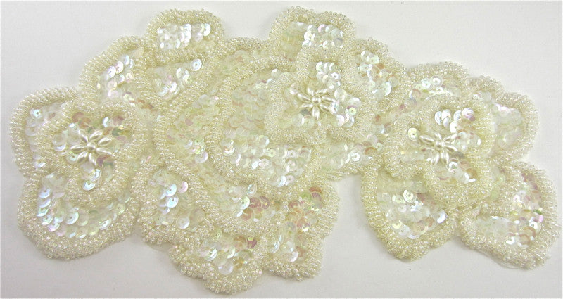 Flowers with Lite Yellowish Iridescent Sequins Layered and Beads 10" x 5"