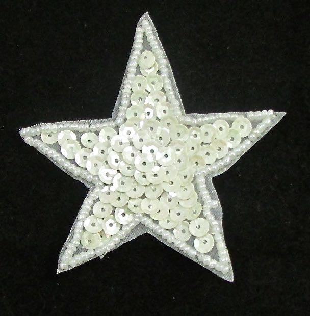 Estrella China Lentejuela Blanca con Cuentas 3"