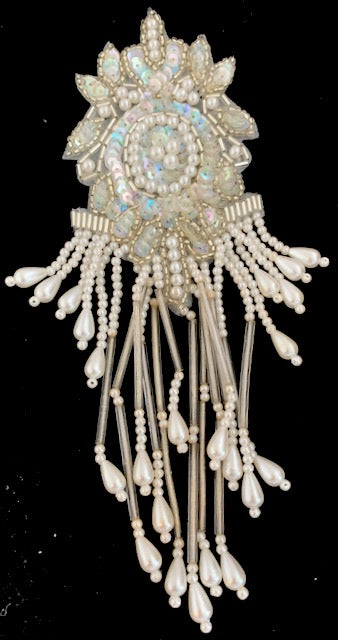 Design Motif Epaulet with Crystal Iridescent Sequins, Beads and Pearls 4" x 8"