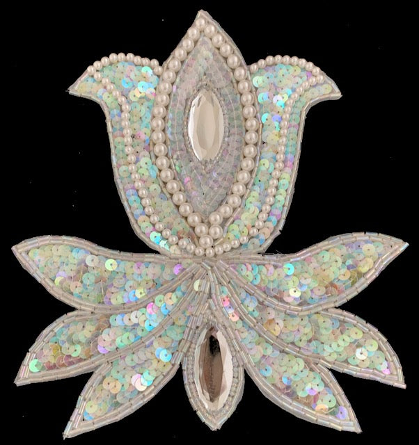 Designer Motif with China White Sequins Pearls and Rhinestones 6.5" x 7.5"