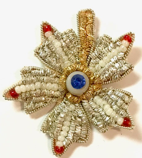 Star Bullion Thread with Beads and Gem 2" x 2"