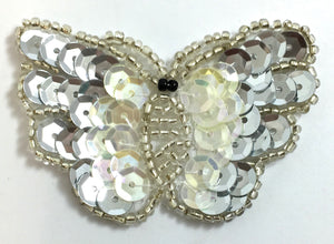 Butterfly with Silver and Iridescent Sequins and Beads 1.5" x 2.25"