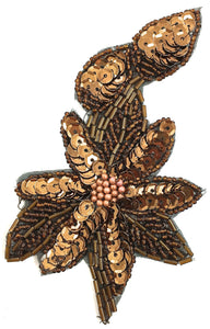 Flower with Bronze Sequins and Beads 5.5" x 3"