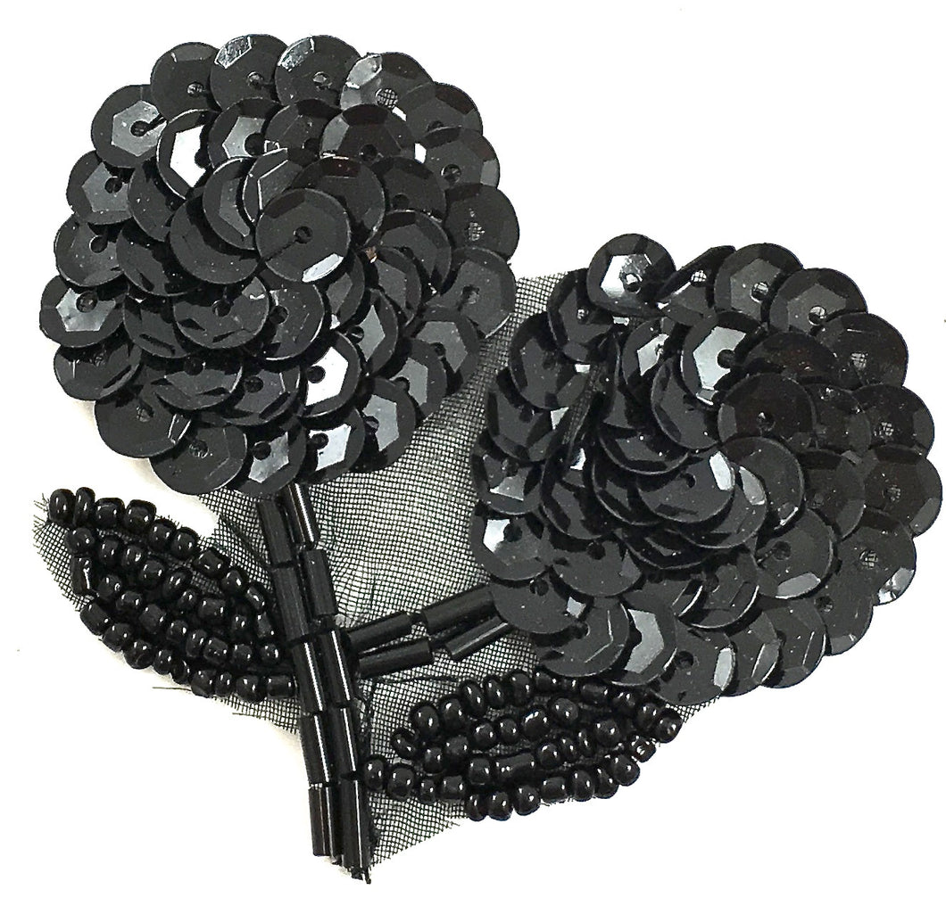 Flower with Black Sequins and Beads 2