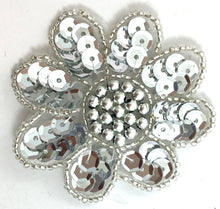 Load image into Gallery viewer, Silver Flower Sequin and Beads 2.5&quot;