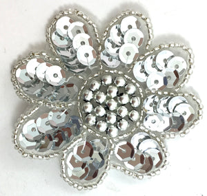 Silver Flower Sequin and Beads 2.5"