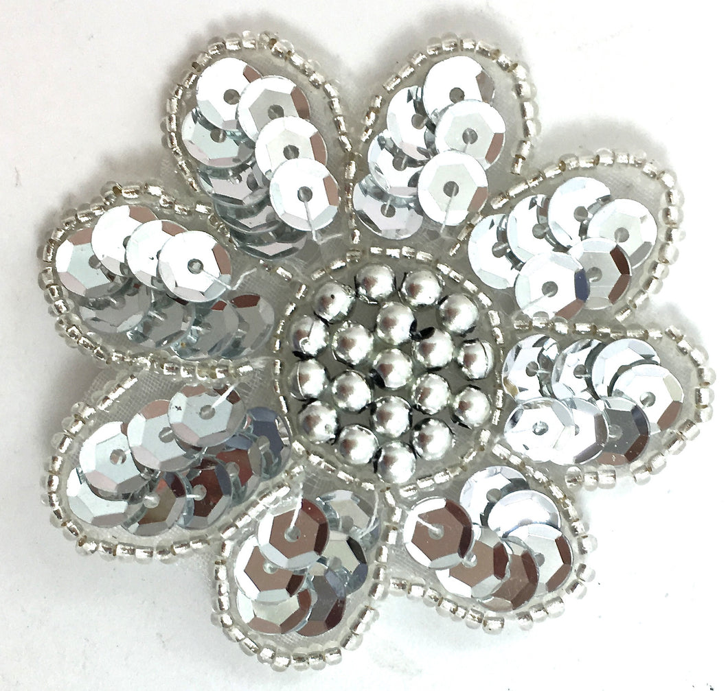 Silver Flower Sequin and Beads 2.5
