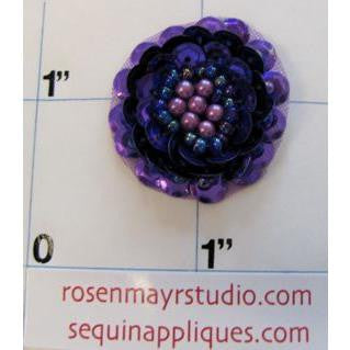 Flower with Dark Purple Sequins and Beads 1"