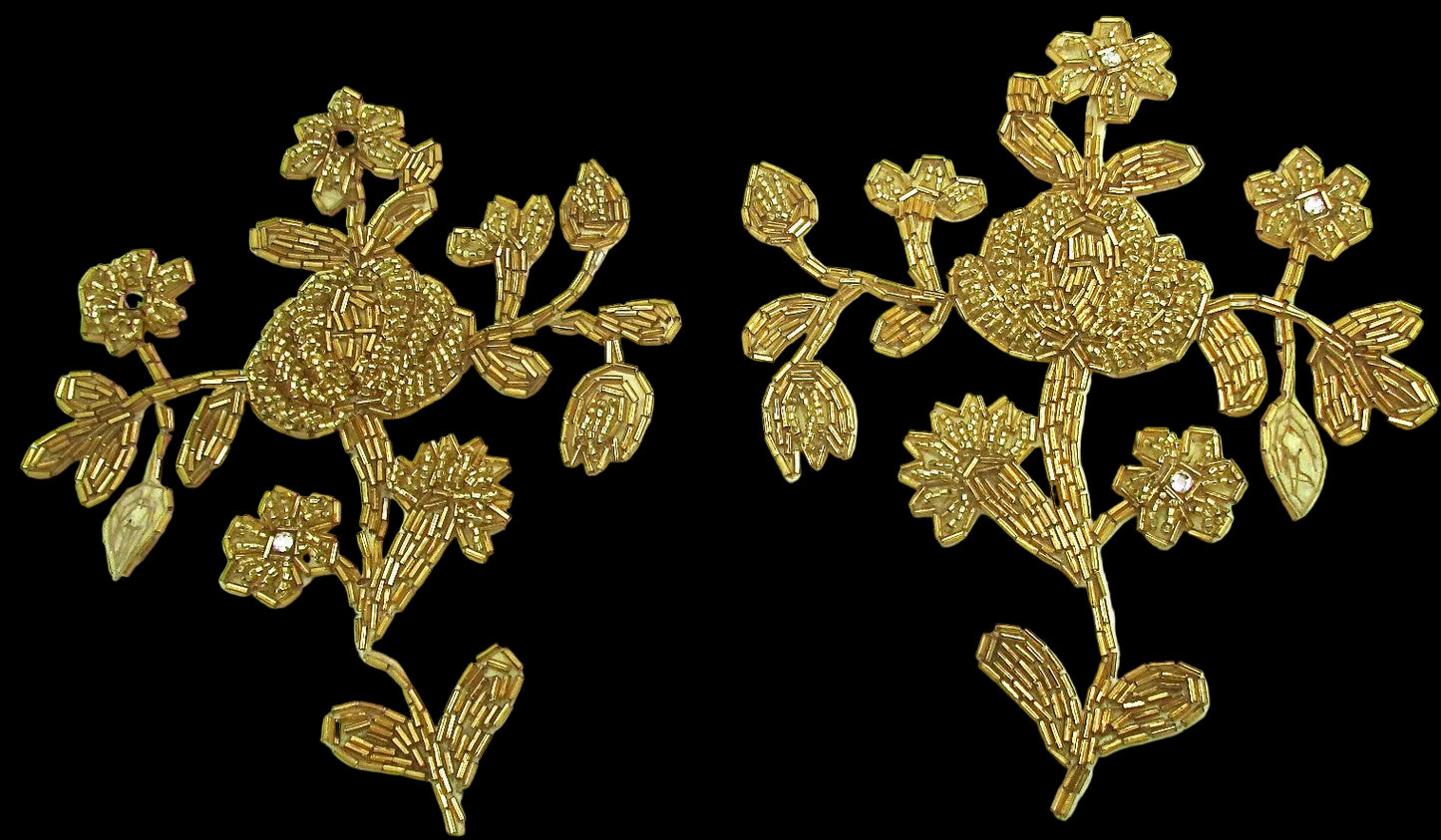 Flower Pair with Gold Beads and Rhinestones 8" x 7"