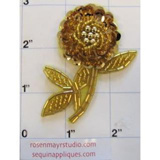 Flor con lentejuelas y cuentas oro, 2.5" x 2"