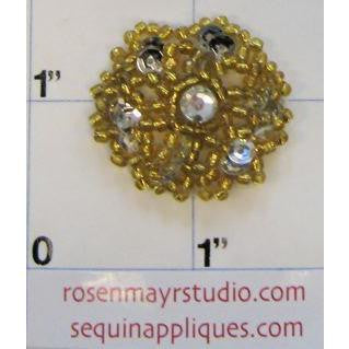 Cuentas florales con cristales, doradas, 2.5 cm