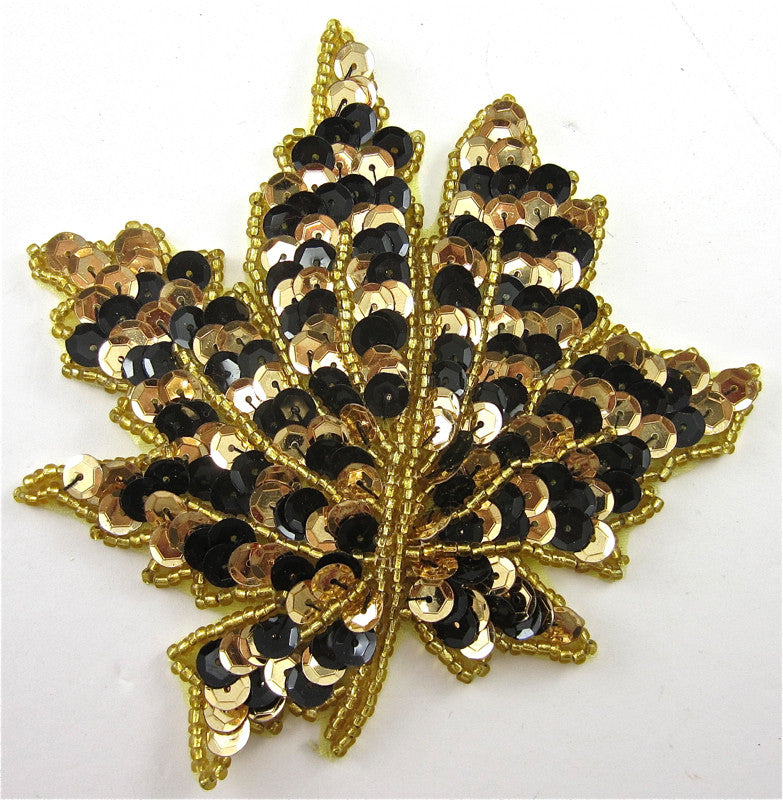 Leaf with Black and Gold Sequins and Beads 4" x 4.5"