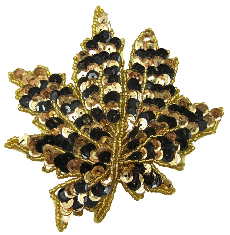 Leaf Gold/Black Sequins - Gold Beads 4.5” x 4.5”