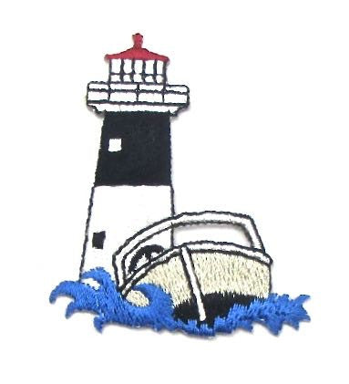 Faro con barco - Bordado termoadhesivo 2.5" x 2"