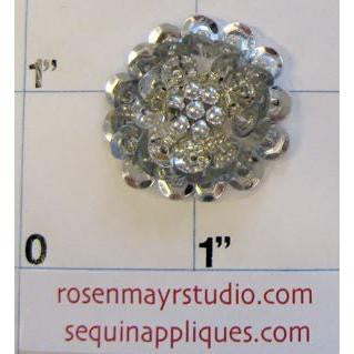 Silver Sequin Flower with Silver Beads 1"