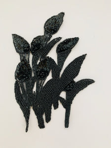 Leaf Applique with all Black Beads 8" x 6"