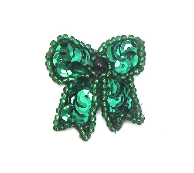 Moño - Lentejuelas verdes y cuentas de cristal verdes - Centro de perla verde 1.25" x 1.25"