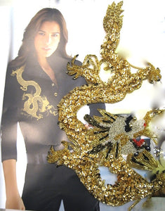 Dragon Large Gold with Sequins and Beads 7.5" x 12"