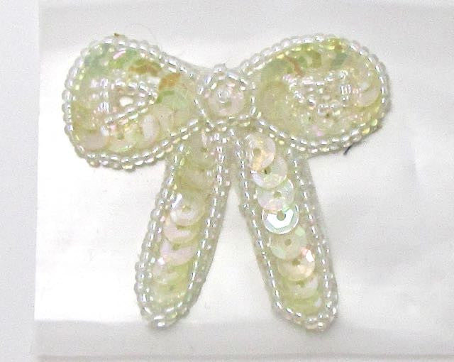 Bow with Iridescent Sequins and Beads Pre-Glued 1.75" x 1.75"