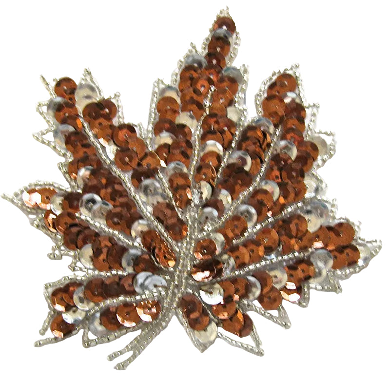 Hoja con lentejuelas y abalorios de bronce y plata 10,16 cm x 10,16 cm