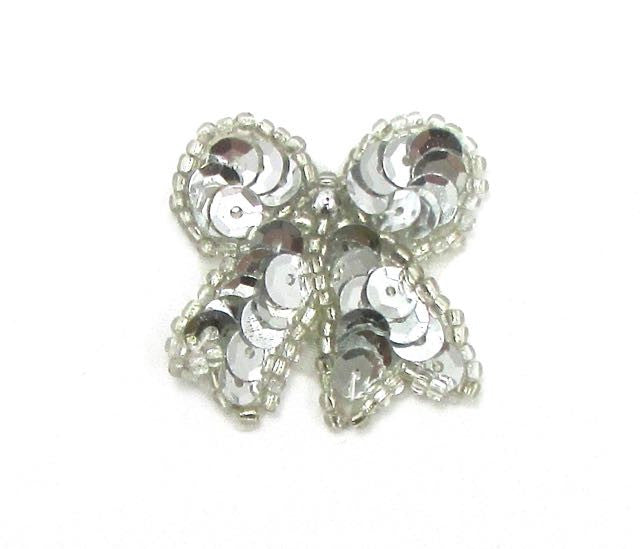 Bow with Silver Sequins and Beads 1.25" x 1.25"