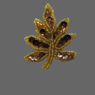 Hoja con lentejuelas de bronce y cuentas doradas de 2"