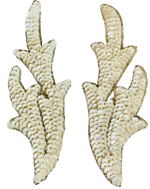 Leaf Iridescent Sequins with Silver Beads 7" x 3"
