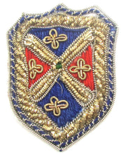Load image into Gallery viewer, 12 PACK - Bullion Crest Patch with Blue/Red Green Bead 2&quot; X 1.5&quot; - Sequinappliques.com