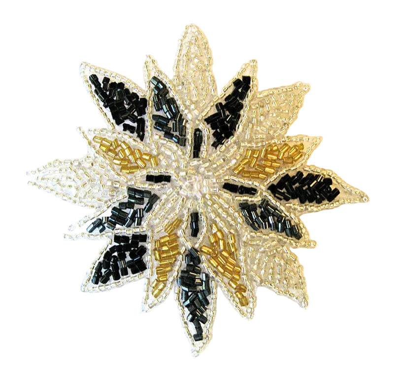 Flower with Gold Black Silver Beads 3.5"