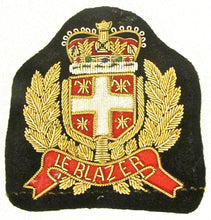 Load image into Gallery viewer, Bullion Patch with Word &quot;Le Blazer&quot; Black Under Crown 3&quot; x 3.25&quot;