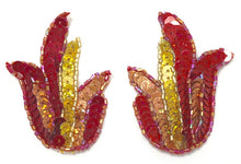 Load image into Gallery viewer, Flame Pair with Laser Spotlight Red and Gold Sequins and Beads 2.5&quot; x 2&quot;