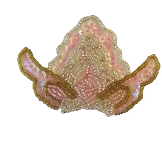 Diseño de Lentejuelas Nacaradas Rosas con Cuentas Doradas, Rosas y de Cristal. 3.5" x 2.5"
