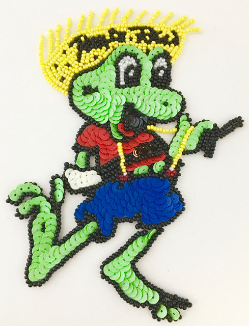 Frog Cartoon with Multi-Colr Sequins and Beads 6" x 3"