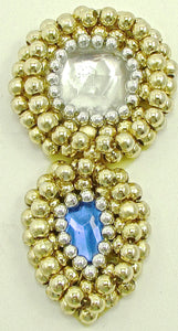 Teardrop with gold clear silver blue beads 2.5" x 1"