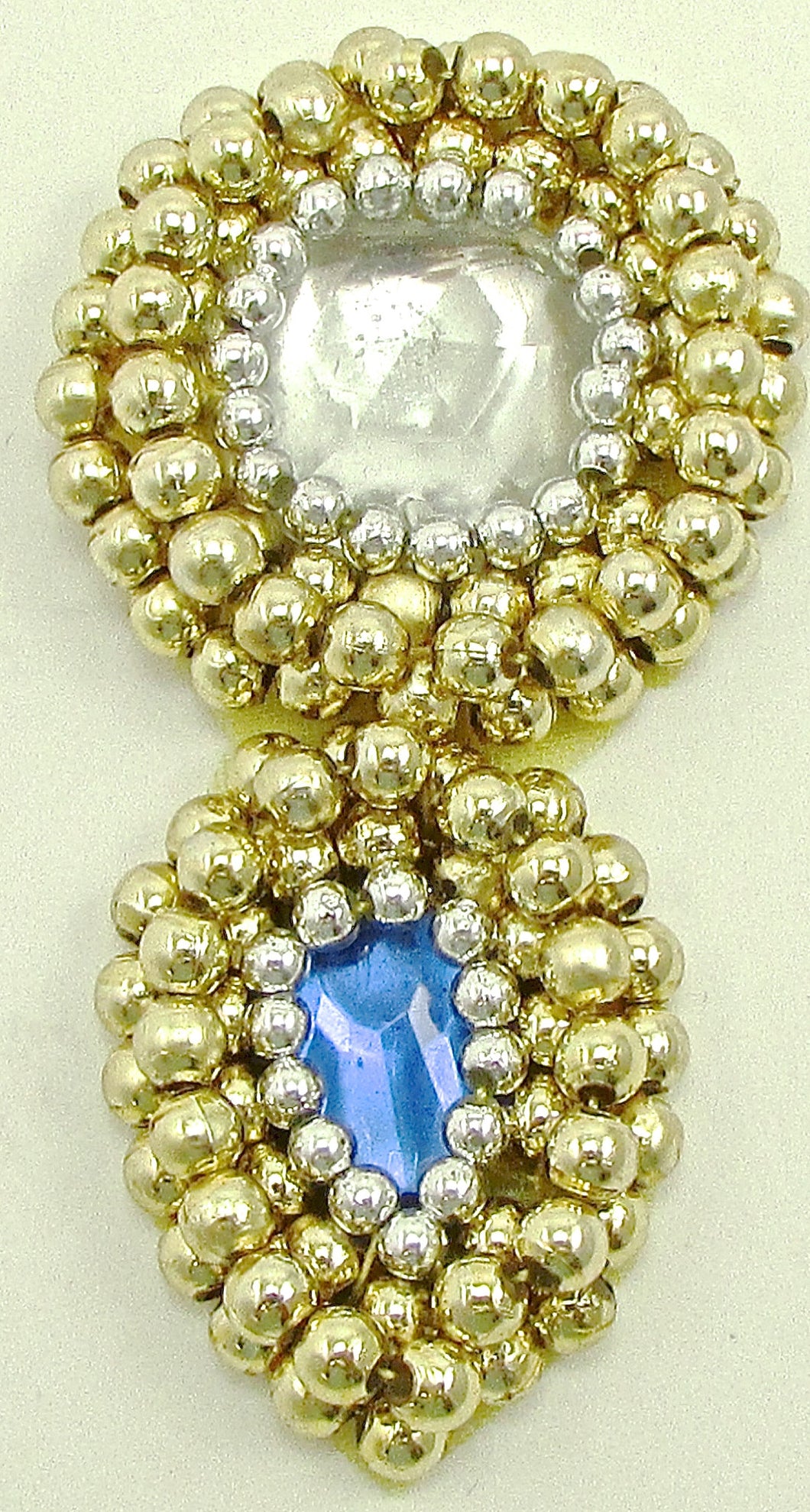 Teardrop with gold clear silver blue beads 2.5