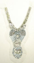 Load image into Gallery viewer, Designer neckline with blue and clear beads silver sequins and rhinestones 13.5&quot; x 8&quot;