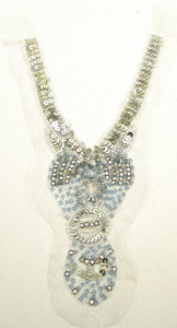Designer neckline with blue and clear beads silver sequins and rhinestones 13.5" x 8"