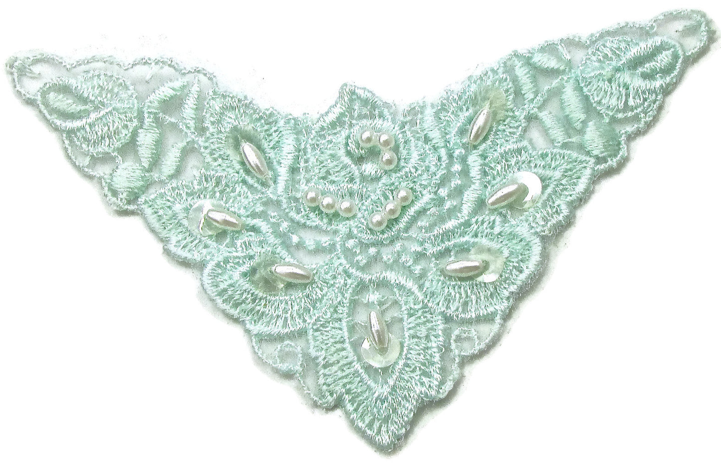 Motivo de diseñador bordado en el escote, verde menta, 6" x 3"