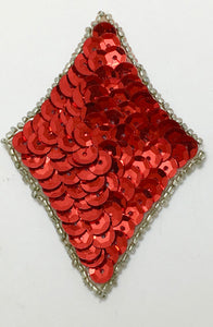 Diamond in Red Sequins w/ Silver Beads 2.25" x 3.25"