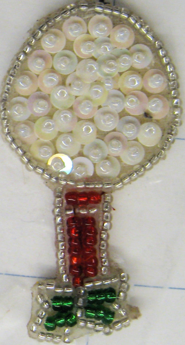 Golf Ball with Tee - Iridescent White Sequins and White, Silver, Red and Green Beads 2" x 1.25"